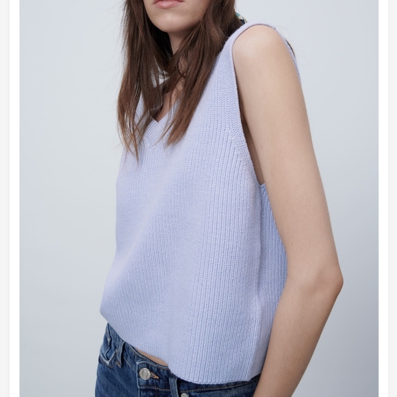 Zara Blue Knit Sweater Vest Top Sleeveless - Picture 2 of 12